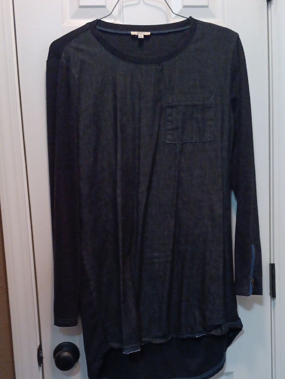 Kori Long-Sleeve Denim Tunic Dress with Chest Pocket